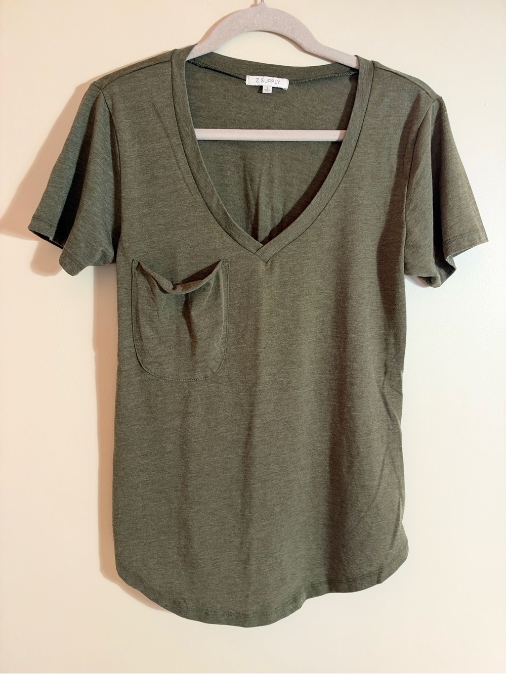 Z Supply Signature Women's V-Neck Pocket Tee Cotton Slub Olive Small